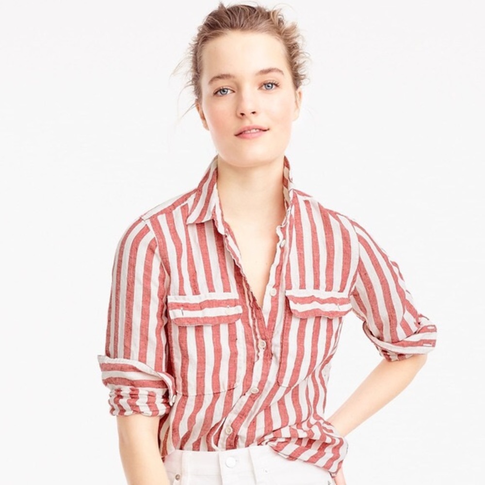 J. Crew Button-Up Shirt in Striped Linen